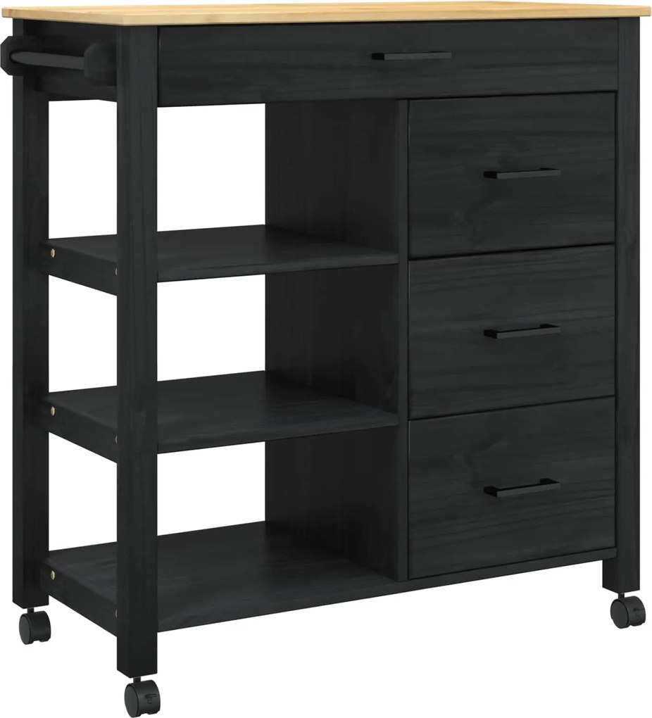 vidaXL Troler de Bucătărie MONZA Negru 84 x 40 x 88,5 cm