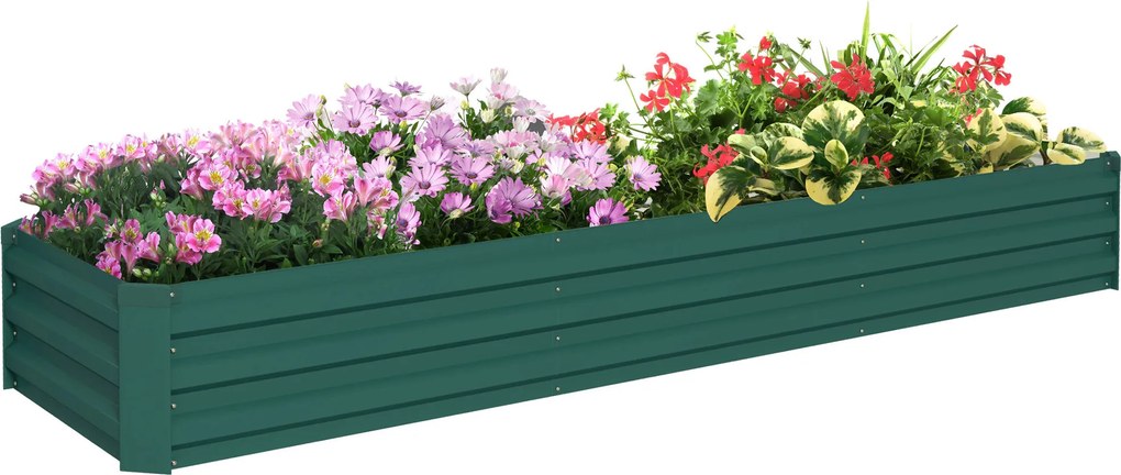 Outsunny Pat de grădină dreptunghiular, pat de grădină ridicat din oțel galvanizat, fund deschis, 240 x 60 x 30 cm, verde | Aosom Romania
