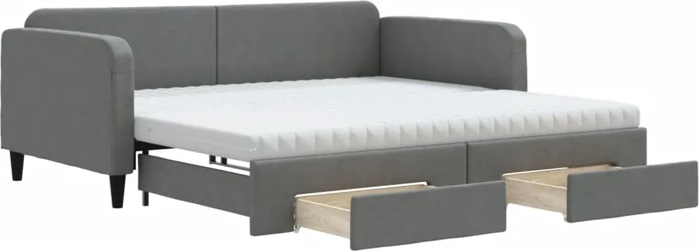 vidaXL Pat de zi cu extensie și sertare, gri închis, 100x200 cm textil