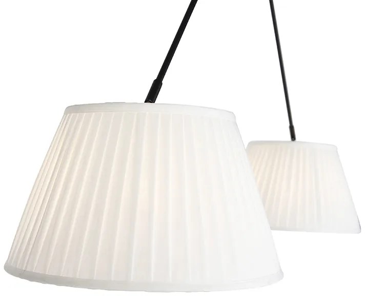 Lampă suspendată neagră cu abajururi plisate crem 35 cm cu 2 lumini - Blitz