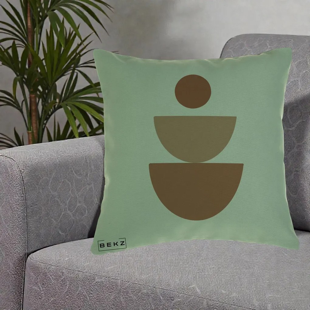 Perna Decorativa Geometric Boho Semicerc Stivuit, 40x40 cm, Verde, Husa Detasabila, Perna Inclusa, BEKZ®