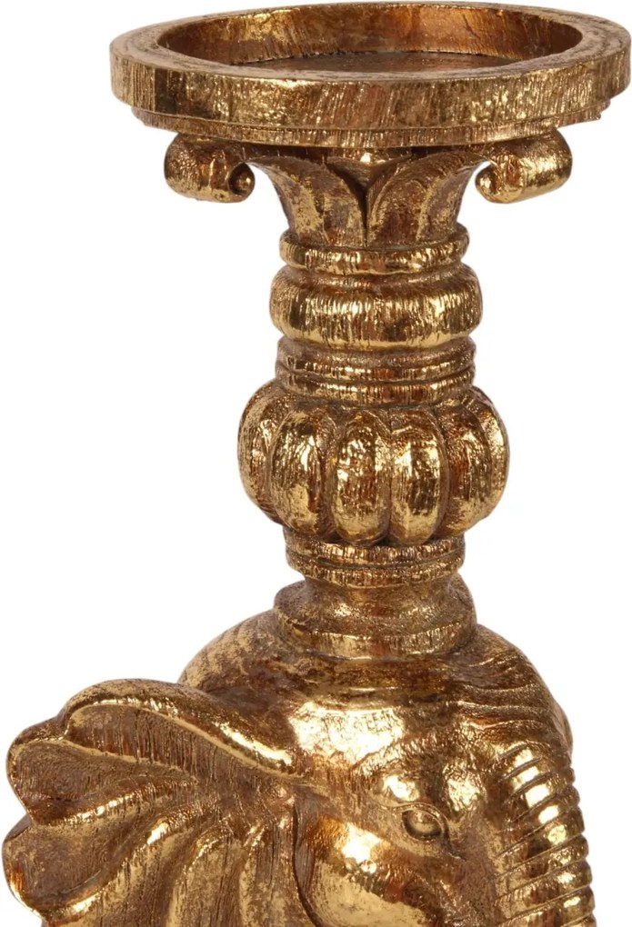 Sfeșnic din polirășină, auriu, model elefant, 38,5 x 14,5 x 12,5 cm, „Mahout”