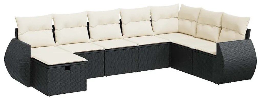 3325632 vidaXL Set mobilier de grădină cu perne, 8 piese, negru, poliratan