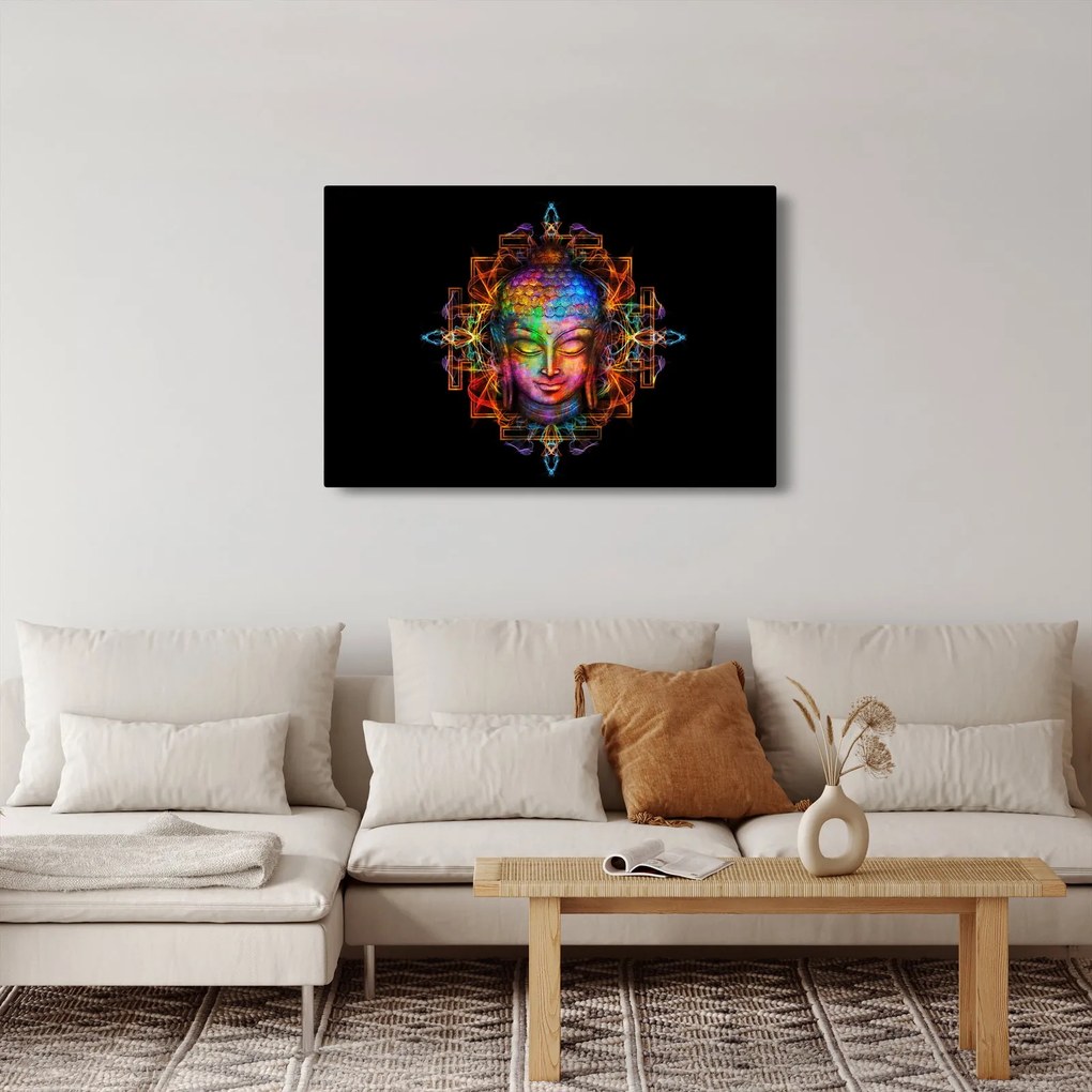 Tablou - Bustul lui Buddha în culori neon (90x60 cm)