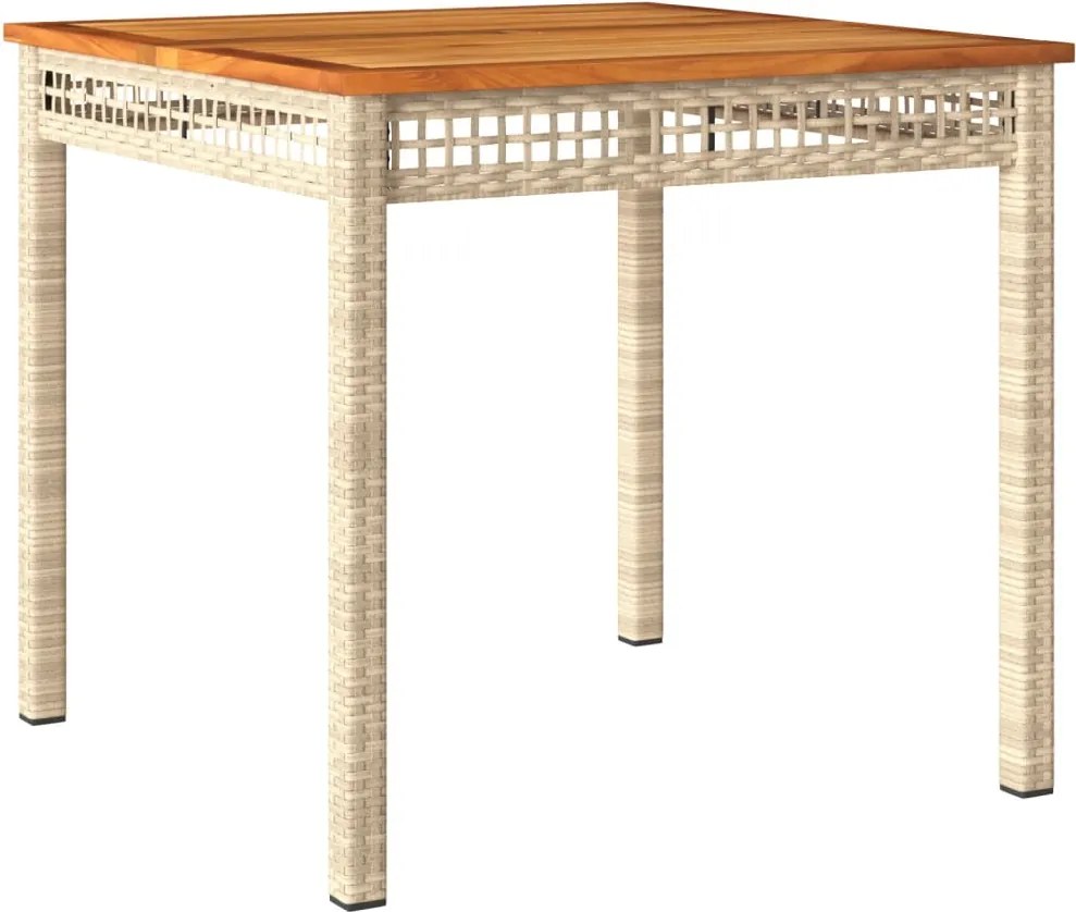 vidaXL Masă de grădină, bej, 80x80x75 cm, poliratan și lemn acacia
