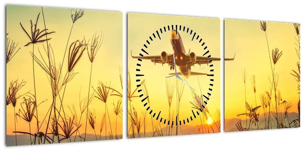 Tablou cu avionul ridicându-se spre zbor (cu ceas) (90x30 cm)