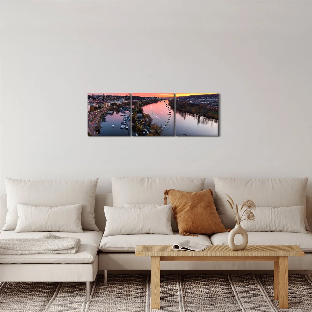 Tablou cu Praga nocturnă (cu ceas) (90x30 cm)