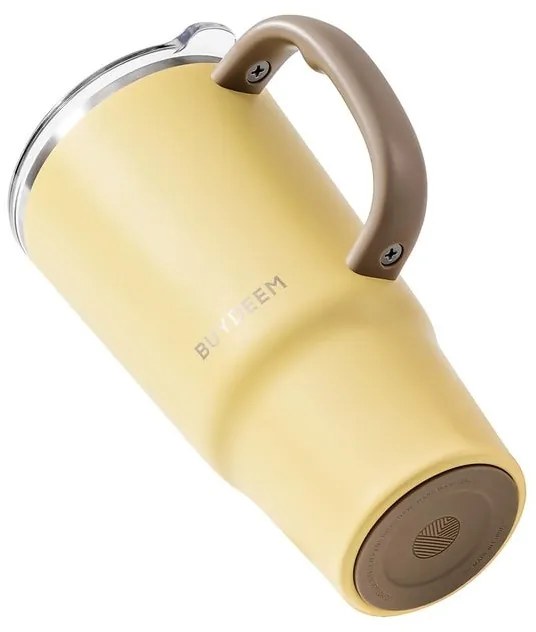 Pahar termo cu pai incorporat Buydeem DS57-MY, 700 ml, Cald/rece pana la 6 ore, Vid, Maner, Otel inoxidabil, Fara BPA, Galben