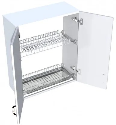 Corp superior 60 cu 2 usi cu scurgator de vase Zebra MDF alb drept