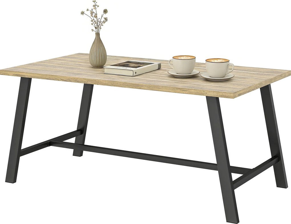Outsunny Masă de cafea pentru exterior, masă laterală metalică dreptunghiulară cu blat cu aspect de lemn, 100 x 55 cm, Maro | Aosom Romania