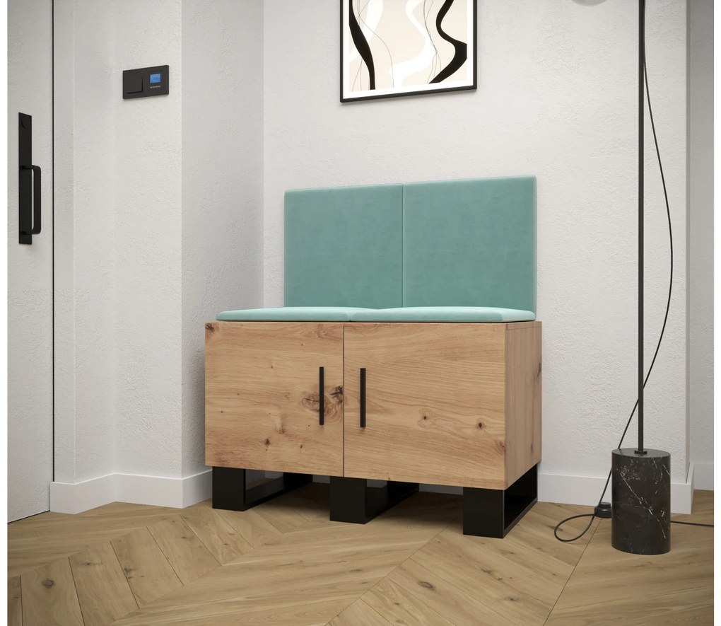 Set mobilier pentru hol Amanda 19 (Stejar artisan + verde). 1086021