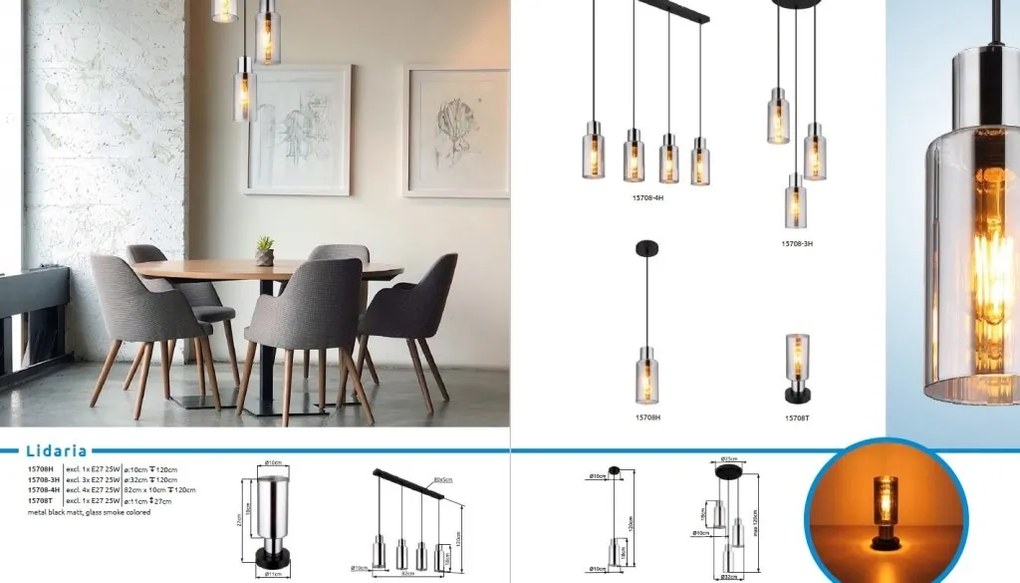 Pendul design modern LIDARIA negru/fumuriu
