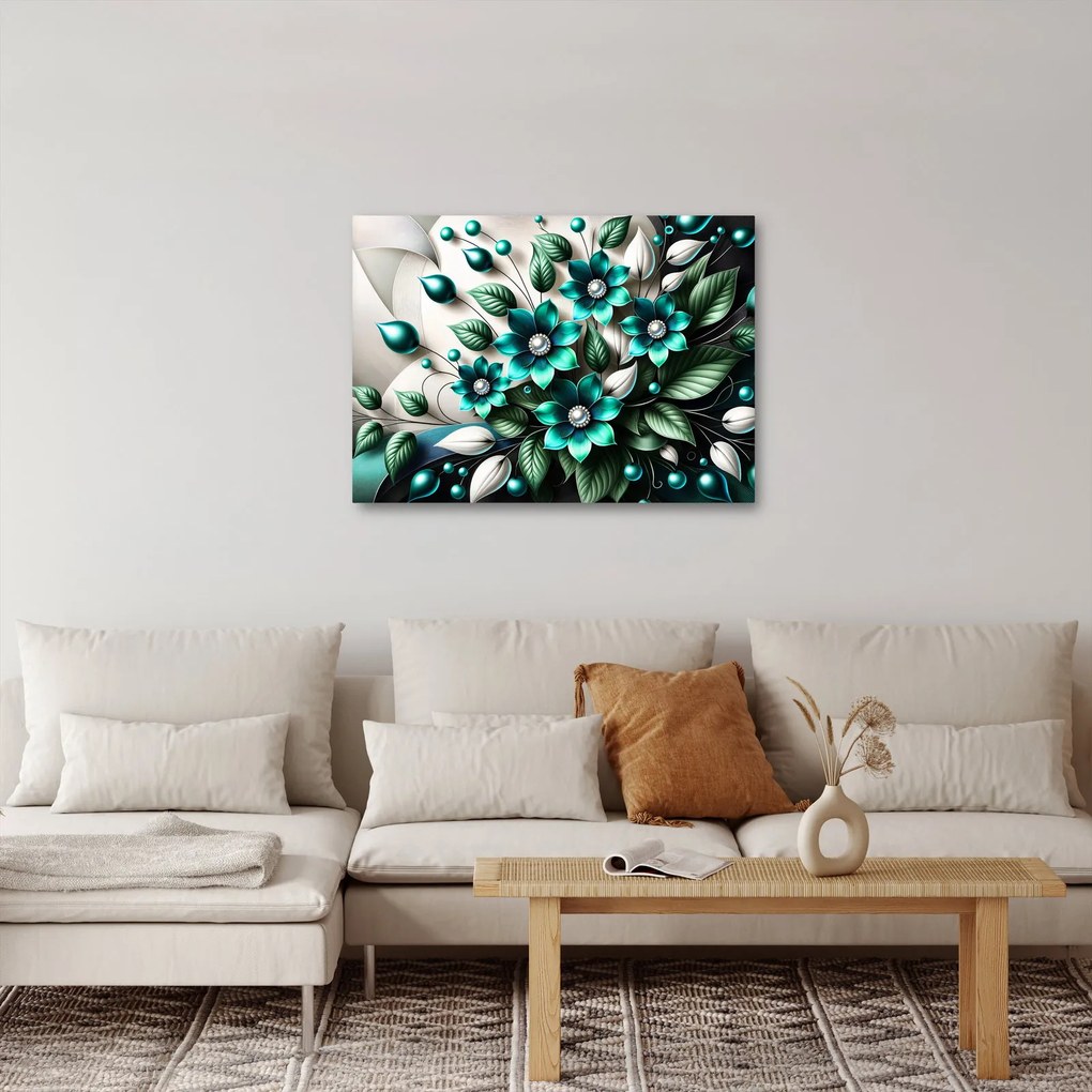 Tablou - Flori turcoaz 3D (70x50 cm)