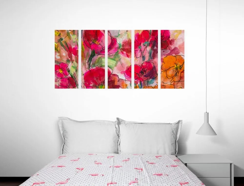 Tablou 5-piese natura moartă florală pictată