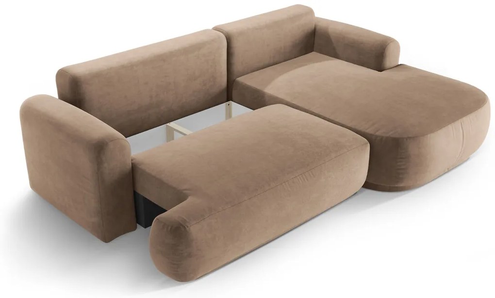 Coltar extensibil dreapta 5 locuri, modular, cu lada depozitare, Ella, Micadoni Home, 271x174x94 cm, catifea, bej inchis