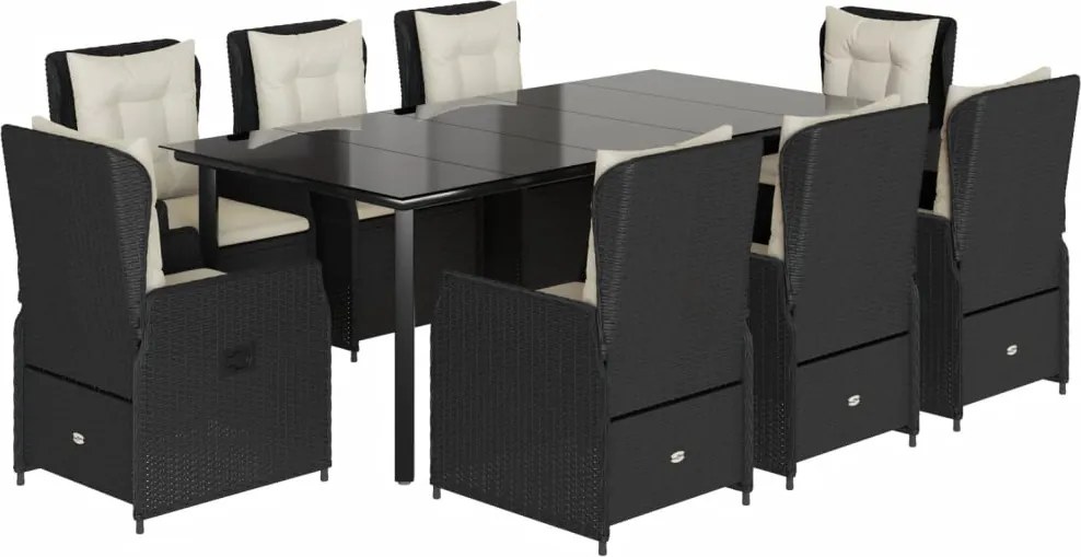 vidaXL Set mobilier de grădină cu perne, 9 piese, negru, poliratan