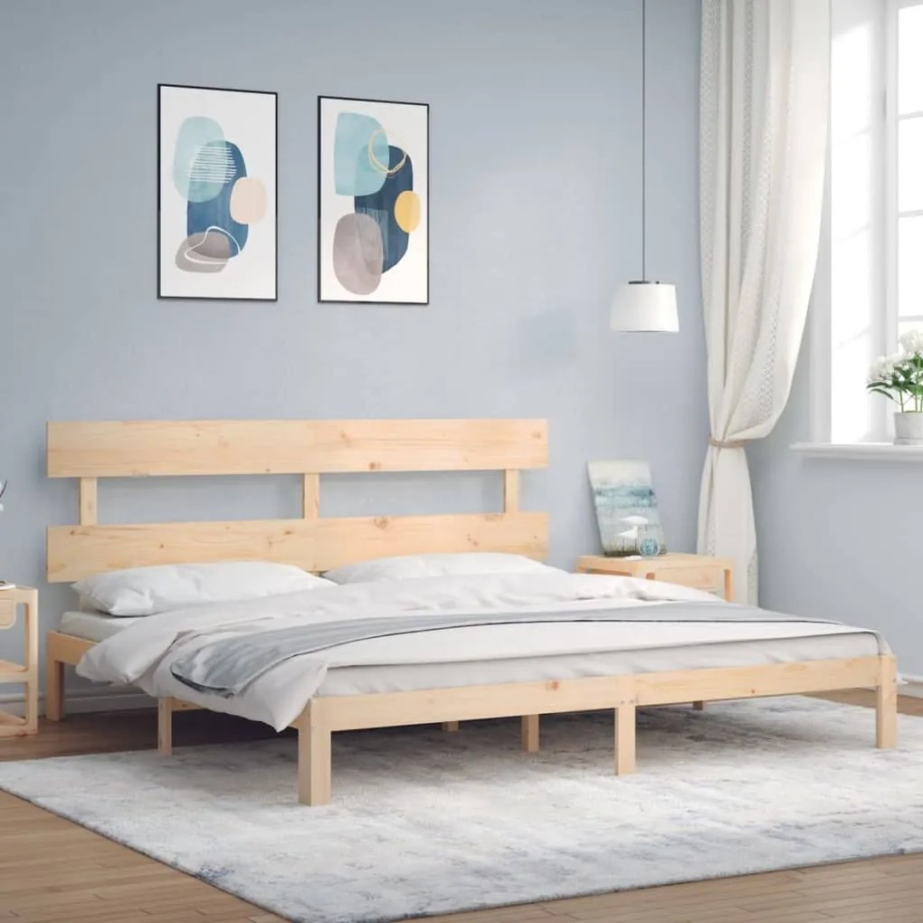vidaXL Cadru de pat cu tăblie Super King Size, lemn masiv