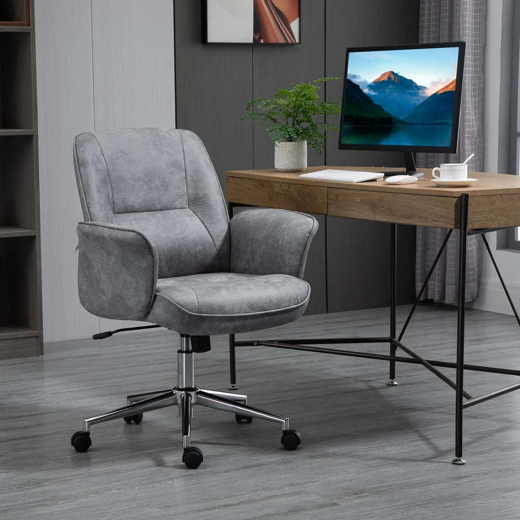 Vinsetto Scaun de Birou Ergonomic cu Înaltime Ajustabilă și Funcție de Balansoar cu Tapițerie din Microfibră, 67x69x92-102 cm, Gri  | Aosom Romania