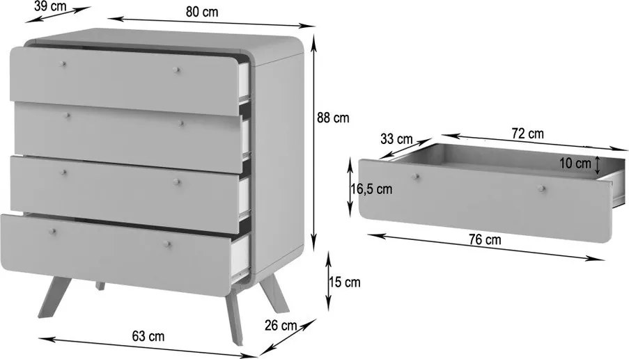 Comodă albă/în culoare naturală înaltă cu aspect de lemn de stejar 80x88 cm Caitlin – Støraa
