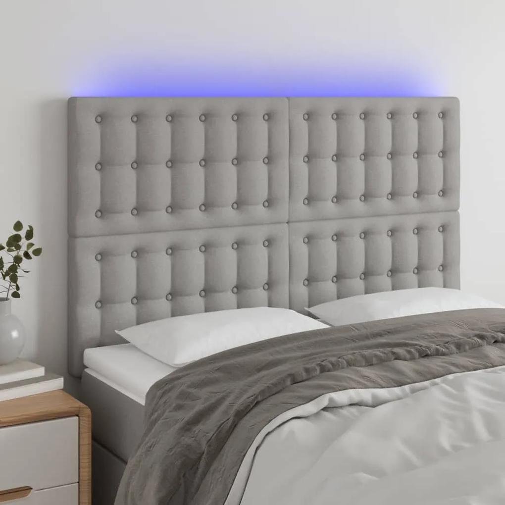 3122856 vidaXL Tăblie de pat cu LED, gri deschis, 144x5x118/128 cm, textil