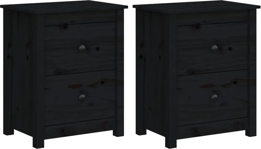 vidaXL Noptiere, 2 buc., negru, 50x35x61,5 cm, lemn masiv de pin