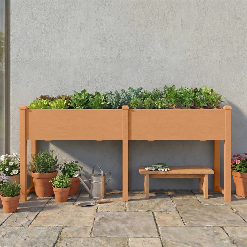 Outsunny Pat de grădină urban ridicat din lemn 184x59x76,5 cm cu 6 orificii de drenaj pentru cultivare plante flori Maro | Aosom Romania