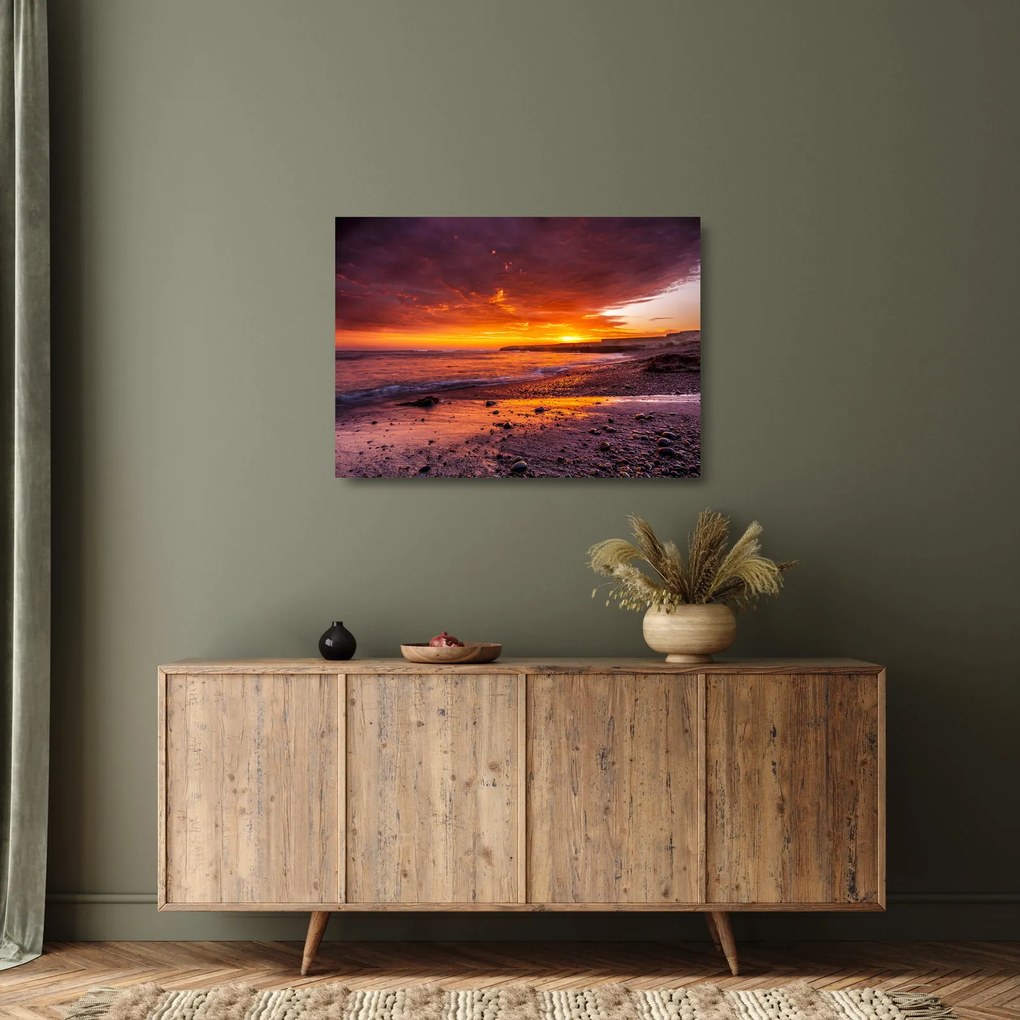 Tablou pe sticlă cu apus de soare la mare (70x50 cm)