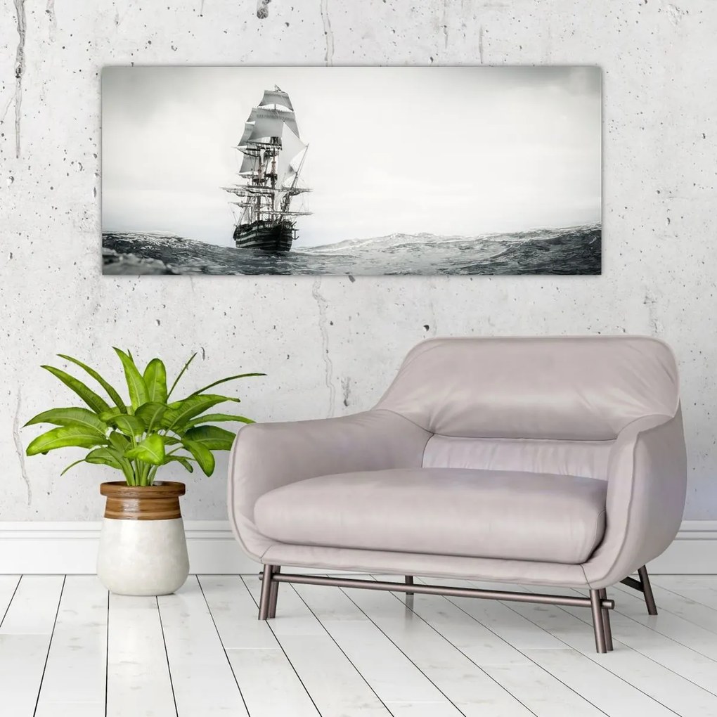 Tablou - O navă care navighează pe ocean (120x50 cm)