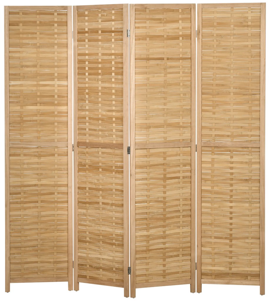HOMCOM Paravent din lemn separator de camera closion de separare pliabil 4 panouri din bambus 160 x 170 cm natural clar | Aosom Romania