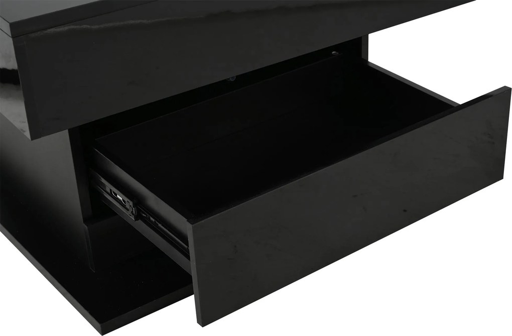 Masă de cafea rotativă 360° cu funcție de ridicare, spațiu de depozitare ascuns și 1 sertar, 70x70x45 cm, Negru