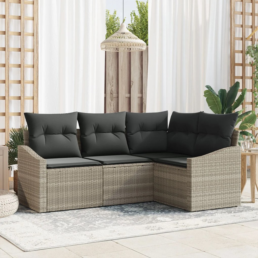 vidaXL Set de canapele pentru grădină 4 pcs Gri deschis Rattan poli