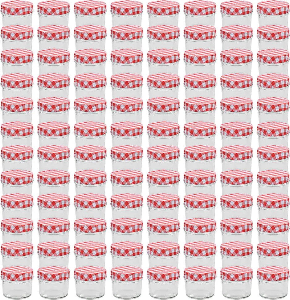vidaXL Borcane de sticlă pentru gem capace alb și roșu, 96 buc, 110 ml