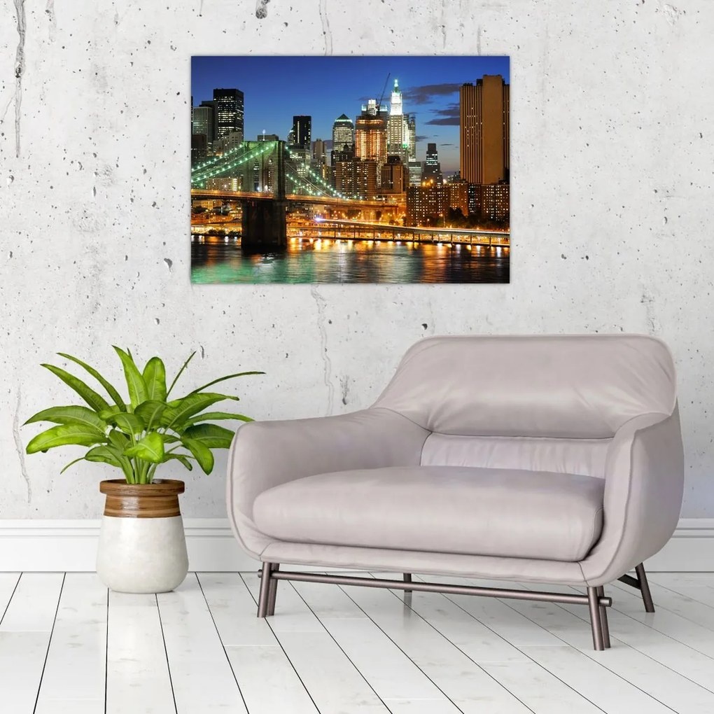 Tablou pe sticlă - Pod cu New York (70x50 cm)
