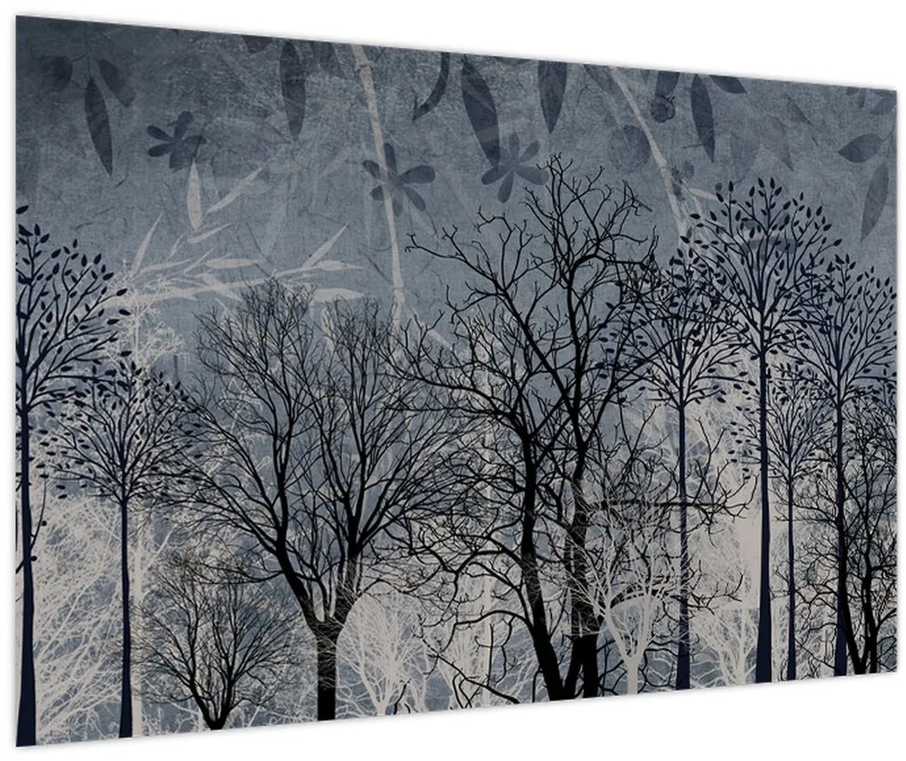 Tablou - Siluetă copac și frunze (90x60 cm)