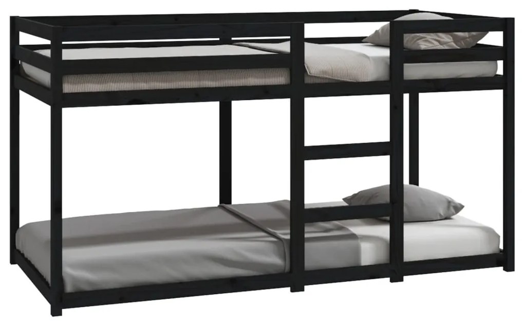 821648 vidaXL Pat supraetajat, negru, 90x200 cm, lemn masiv de pin