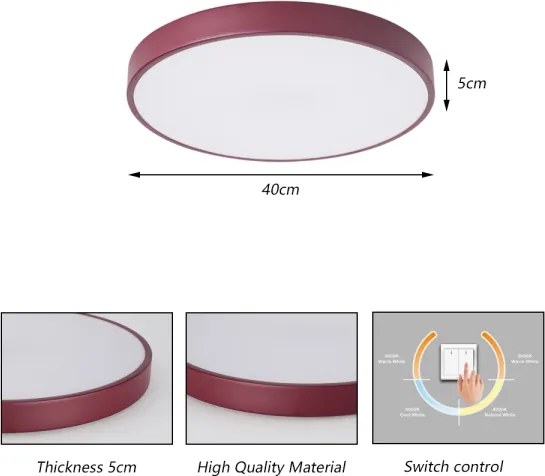 Brilagi-LED Plafonieră POOL LED, 48W, 230V, 3000/4000/6000K, 40 cm, bordo