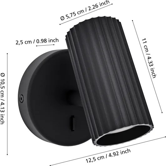 Eglo 902031 - Aplica de perete tip spot PORTILLO 1x GU10/5W/230V, negru