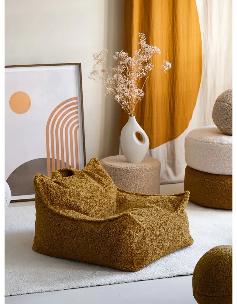 Fotoliu puf pentru copii maro cu tapițerie din țesătură bouclé Chair – Wigiwama
