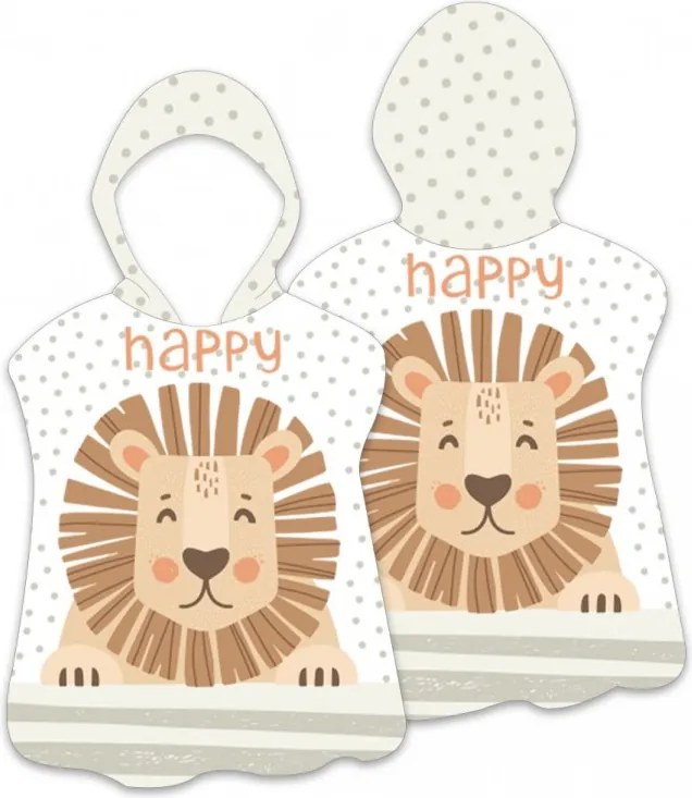 Poncho pentru copii HAPPY LION alb 60 x 60 cm