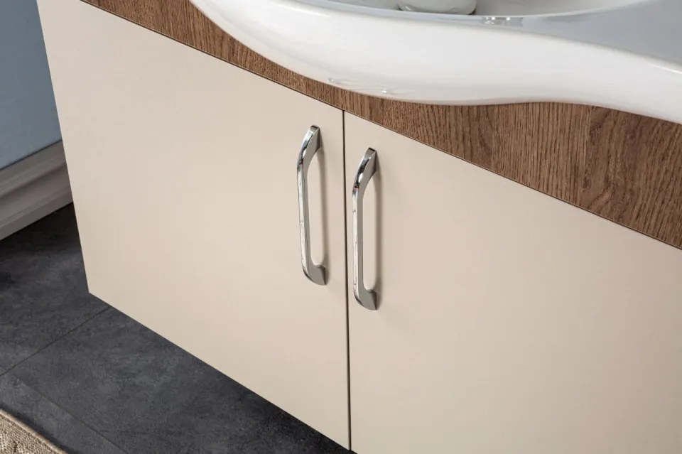 Set Mobilier Baie Sokotra 100, Include Baza Lavoar, Lavoar și Oglinda, 100 cm, Crem