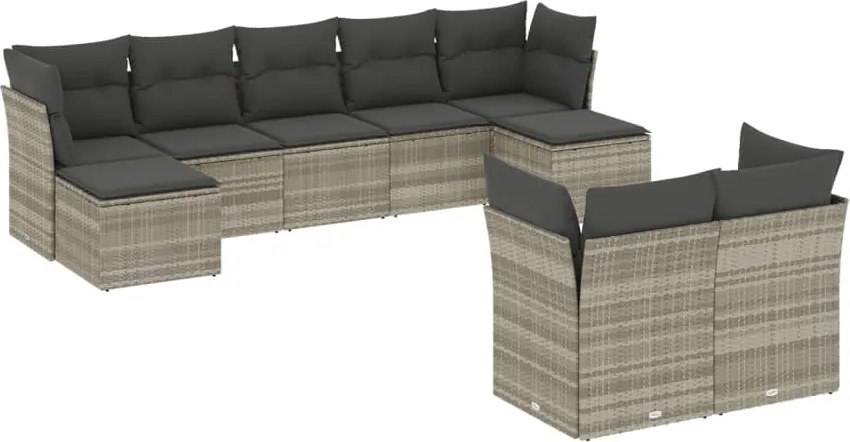 vidaXL Set canapele de grădină cu perne, 9 piese gri deschis poliratan