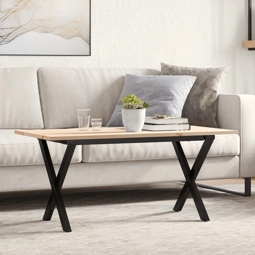 vidaXL Masă de cafea, cadru X, 100x50x45 cm, lemn masiv pin și Oţel