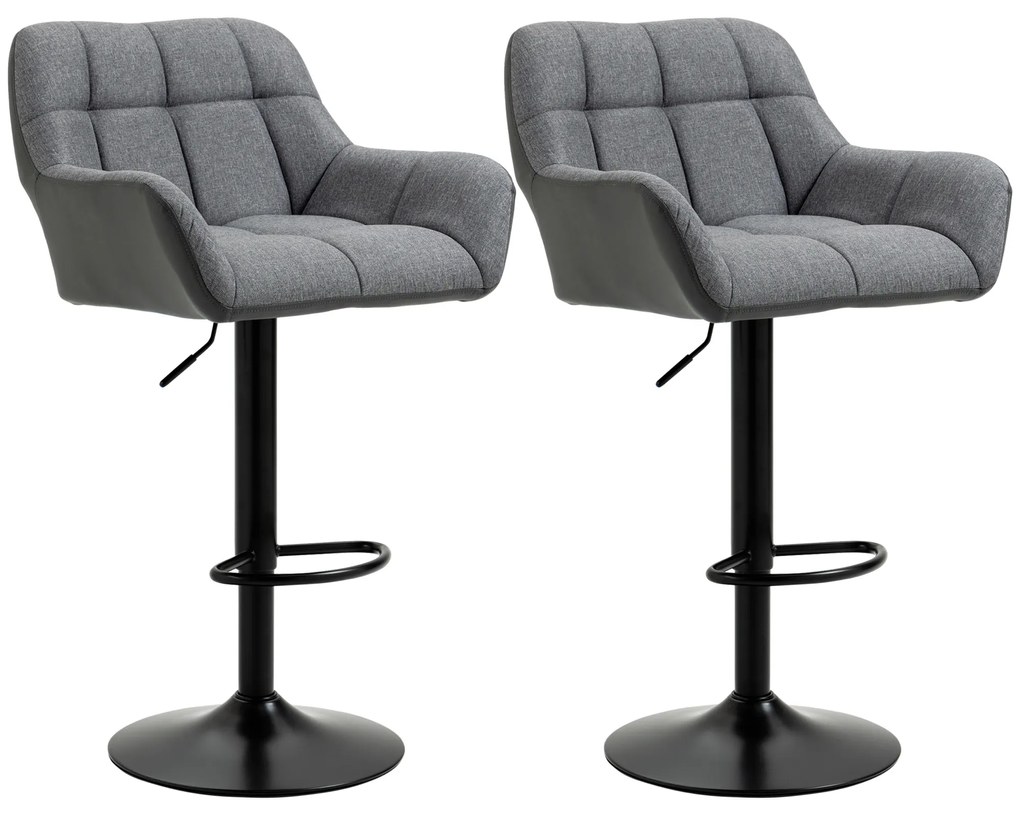 HOMCOM Scaune de bar 2-pack Design retro reglabile în înălțime Piele ecologică Aspect de in Gri + Negru | Aosom Romania