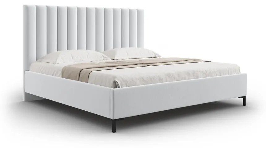 Pat matrimonial gri deschis tapițat cu spațiu de depozitare și somieră 140x200 cm Casey – Mazzini Beds