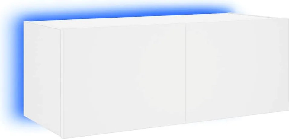 vidaXL Comodă TV de perete cu lumini LED, alb, 80x35x31 cm