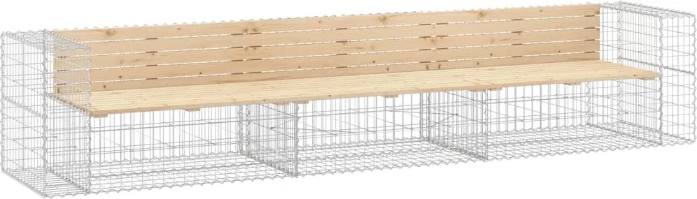 vidaXL Bancă de grădină, design gabion, 347x71x65,5cm, lemn masiv pin