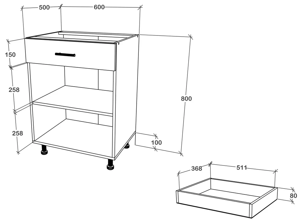 Corp Baza haaus Karo, 1 Sertar, 2 Usi, Stejar Bronz/Alb, 60 x 50 x 80 cm