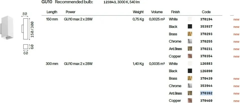 Aplica de perete ambientala LOOK AP2 SQUARE D60 H300 RAME