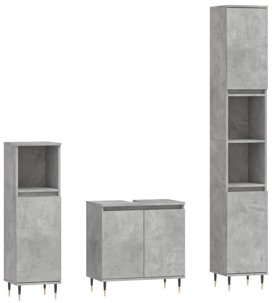 3190271 vidaXL Set mobilier de baie, 3 piese, gri beton, lemn compozit