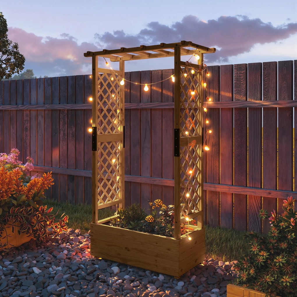 Outsunny Jardinieră înaltă cu spalier și acoperiș, pentru flori, fructe, legume, ierburi, 110 x 44 x 181 cm, lemn, Portocaliu | Aosom Romania